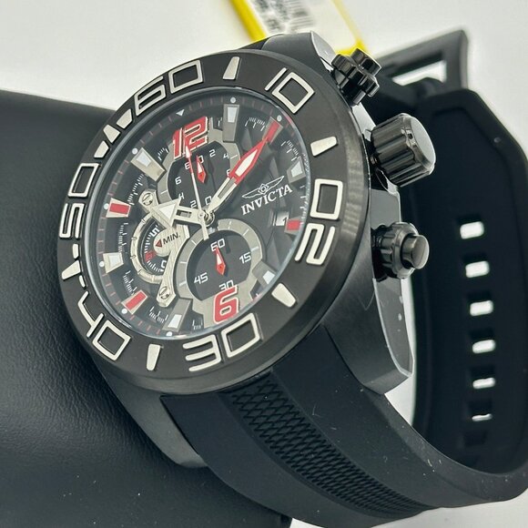 NEW Invicta Men TURBO Pro Diver 50MM BLACK Dial Chronograph SS BLACK Strap Watch - Picture 2 of 10